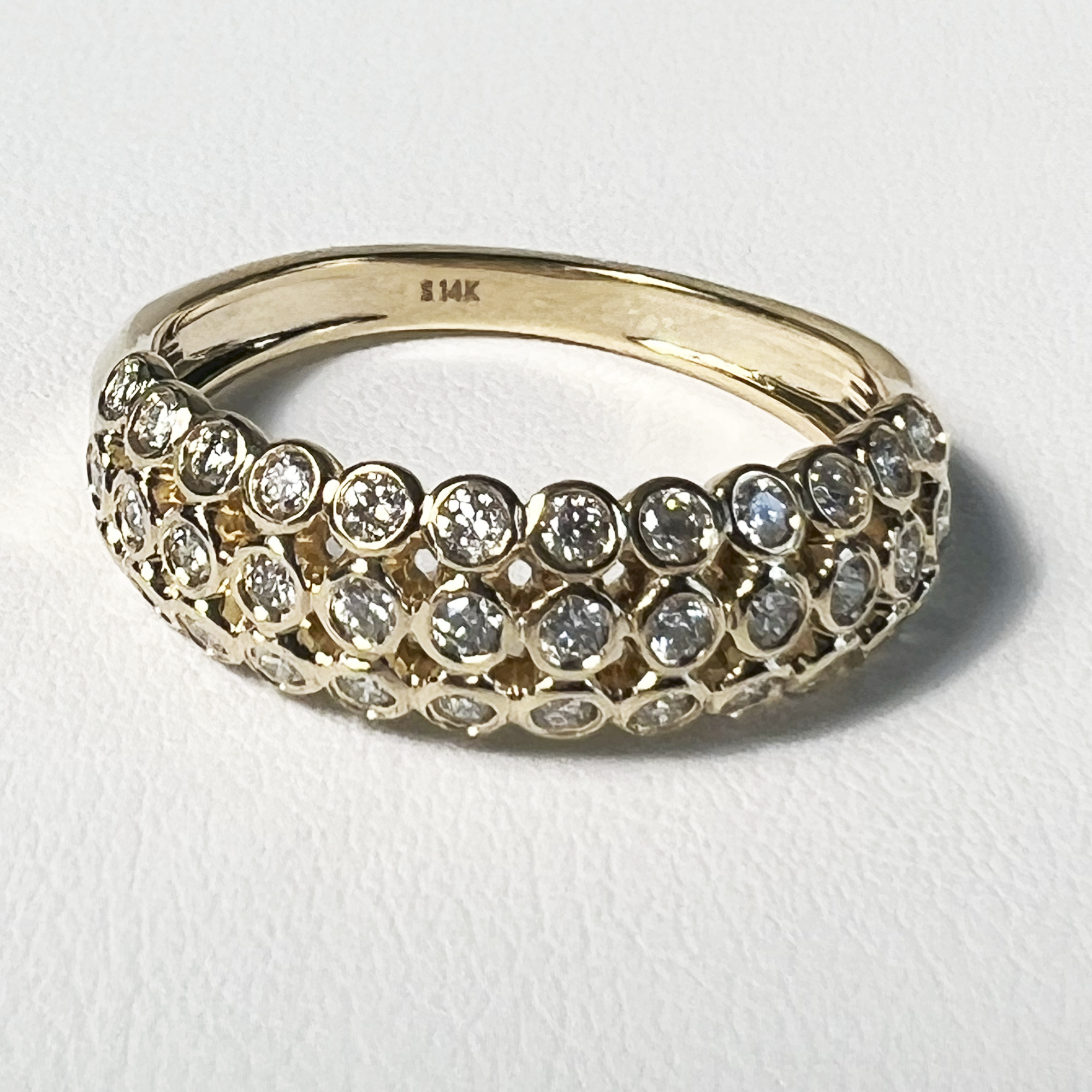 Triple Header Ring | 14K Yellow Gold | White Diamond
