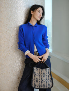 Cashmere Jacquard Knit Top | Blue