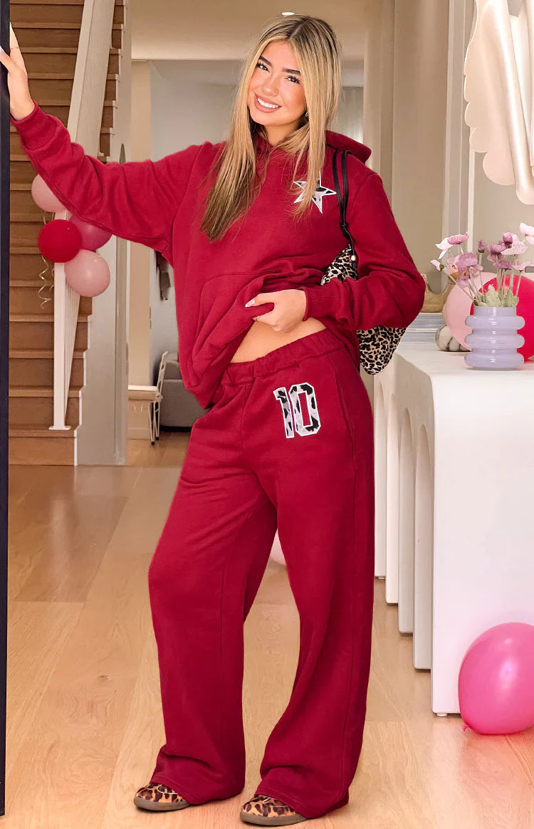 Dania Leopard Star Track Pants | Burgundy