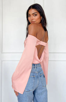 Darcie Satin Long Sleeve Top | Pink