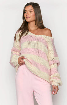 Delvey Striped Chunky Knit Sweater | Pink