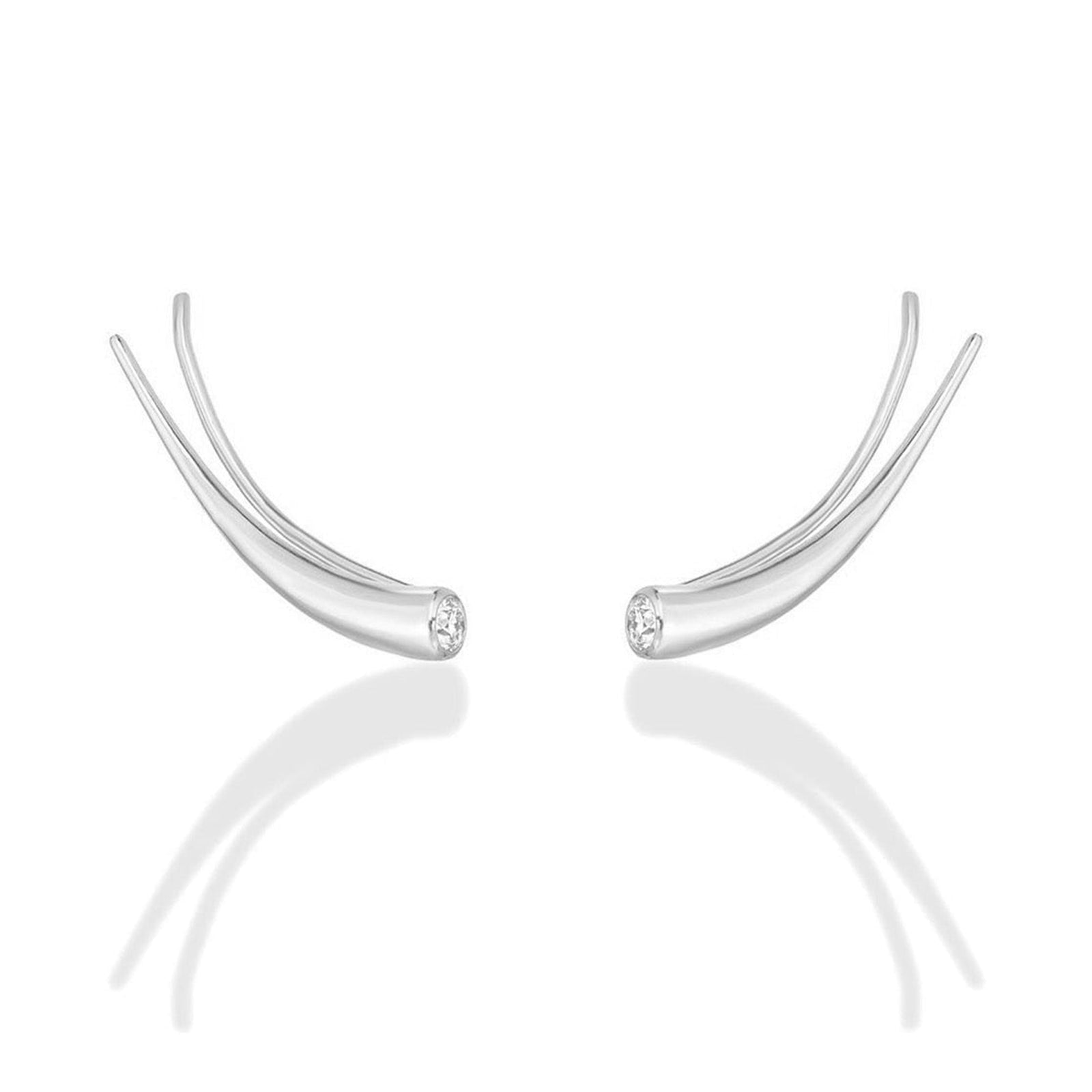 14k white gold Curved Quill Climber Earrings with diamond
