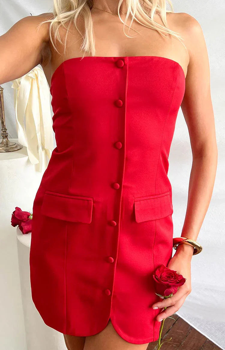Dianna Strapless Mini Dress | Red