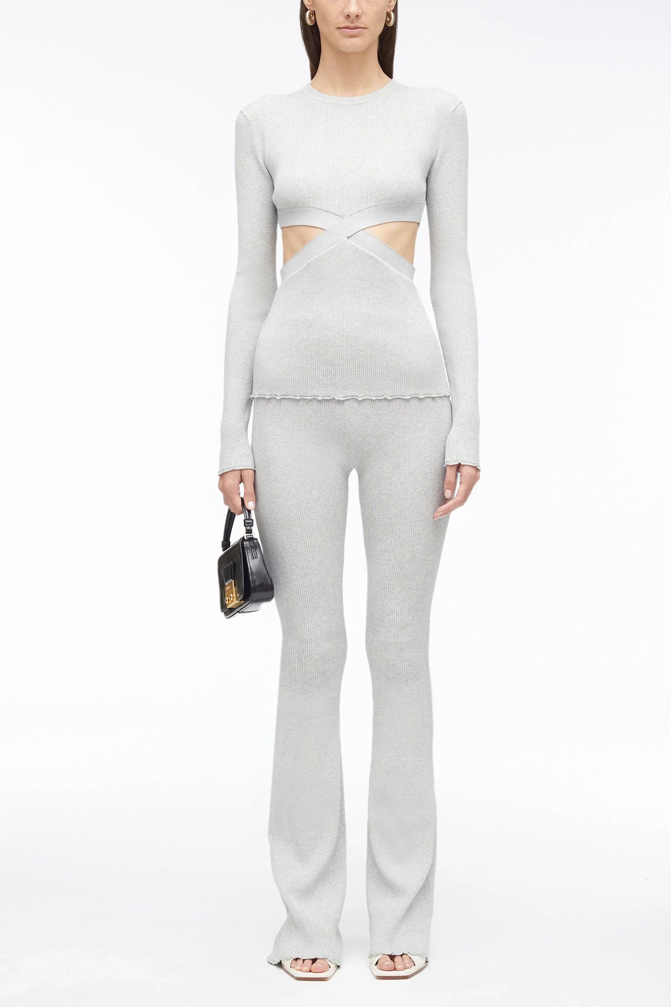 Marled Lurex Crossover Cut Out Pullover | Black/Midnight
