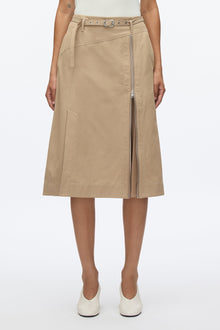 Utility Skirt with Zip Chiffon Godet | Khaki