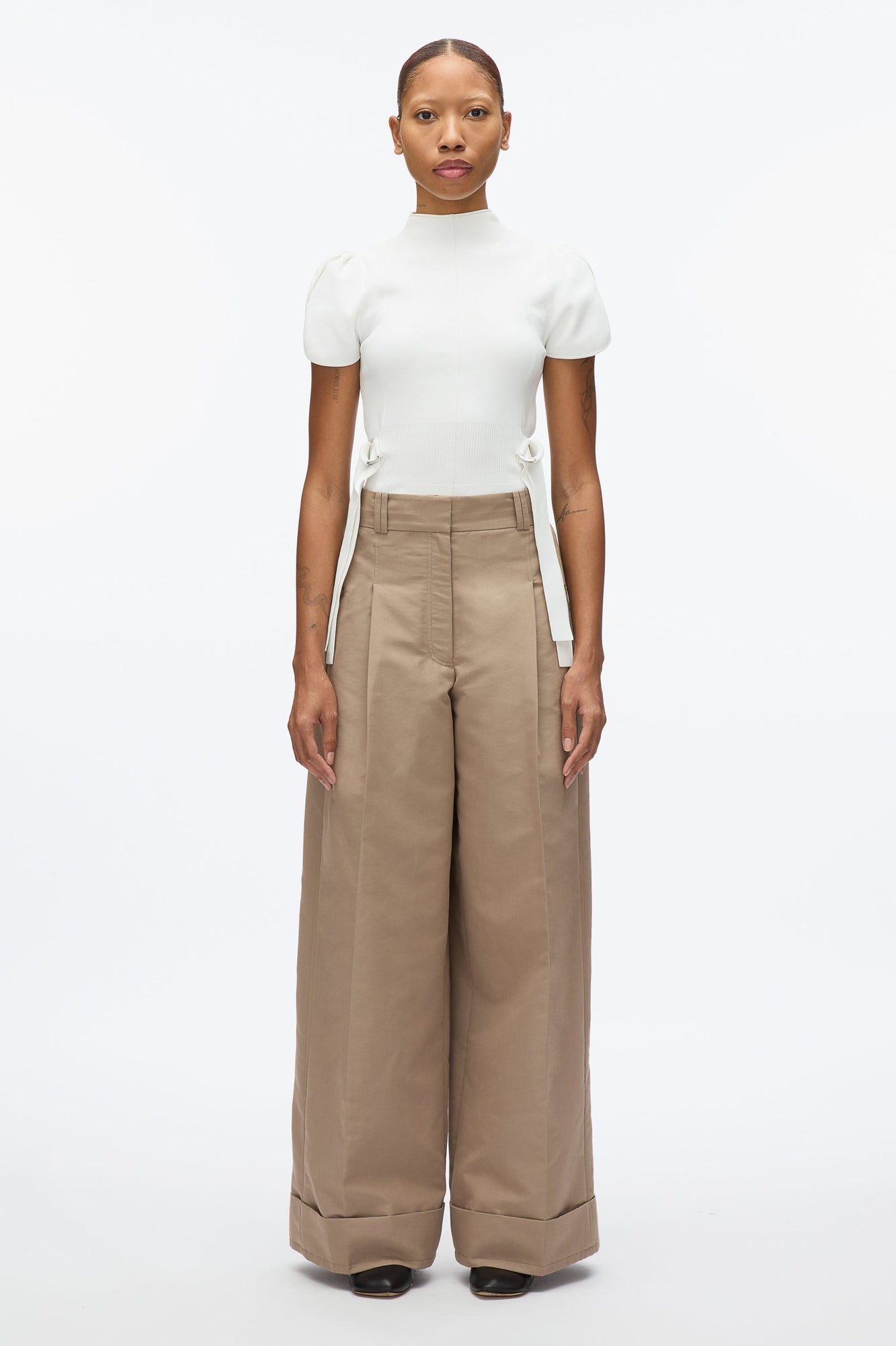Petite Pleated Wide Leg Trouser | Stone Grey