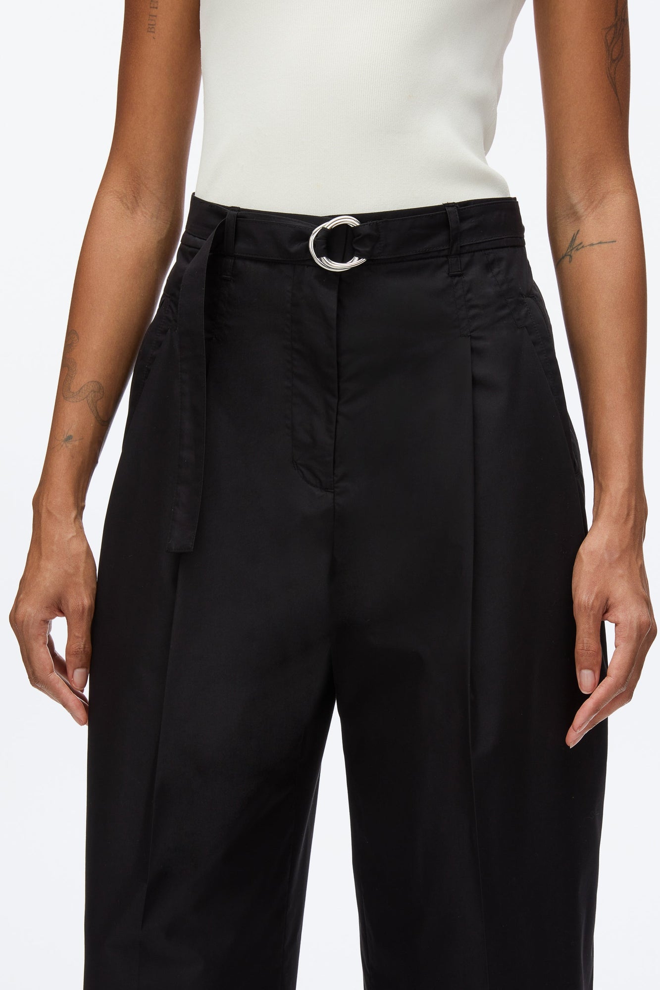 Double Pleat Wide Cropped Pant | Black