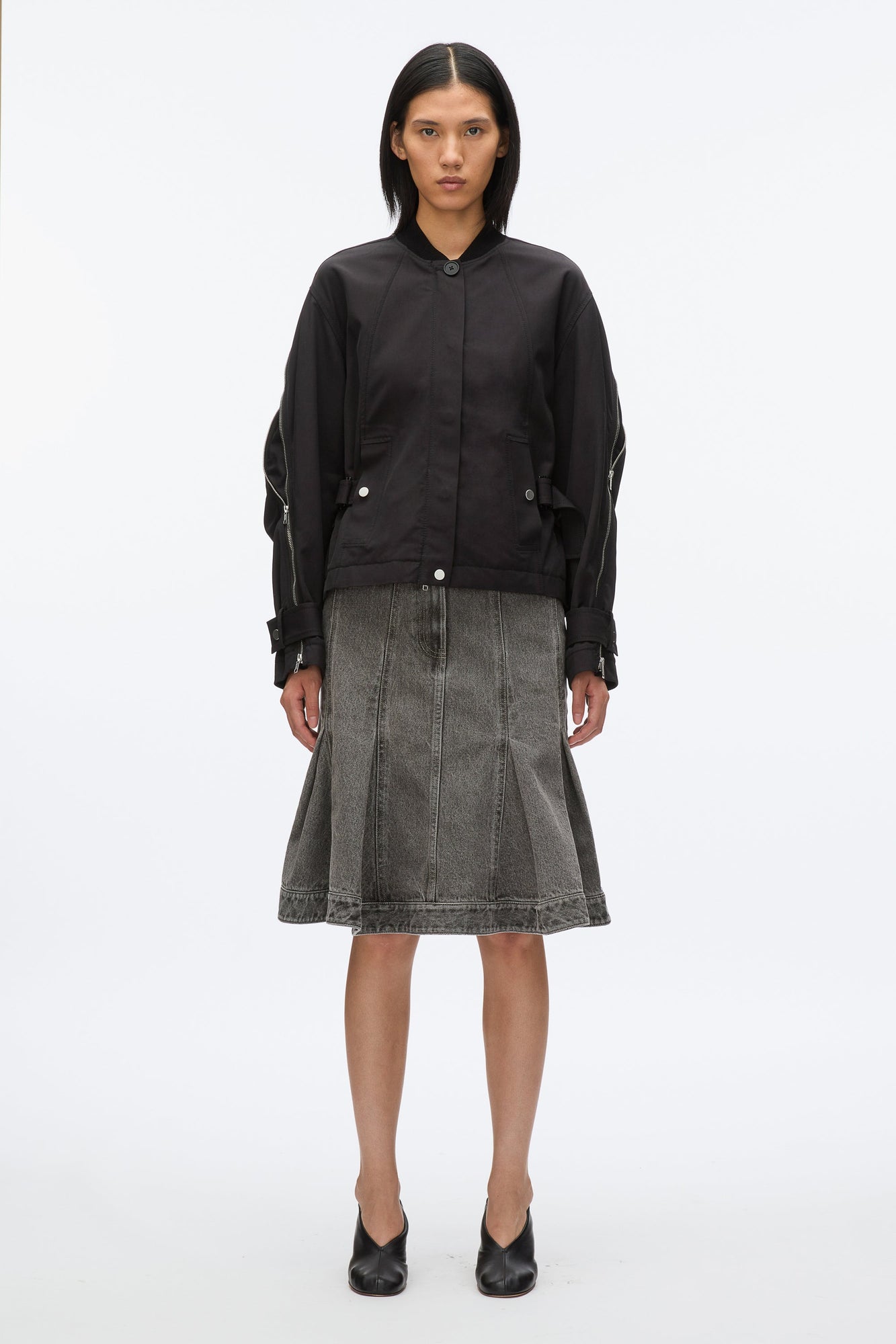 Zip Cocoon Back Bomber Jacket | Black