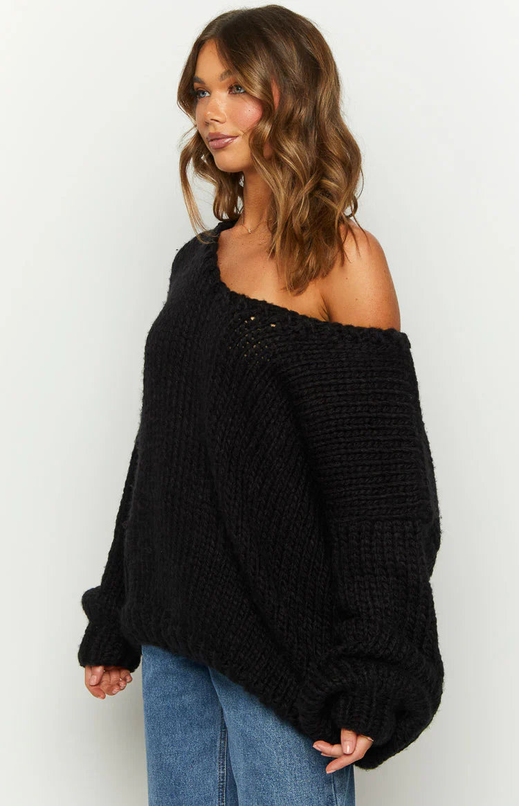 Delvey Chunky Knit Sweater | Black