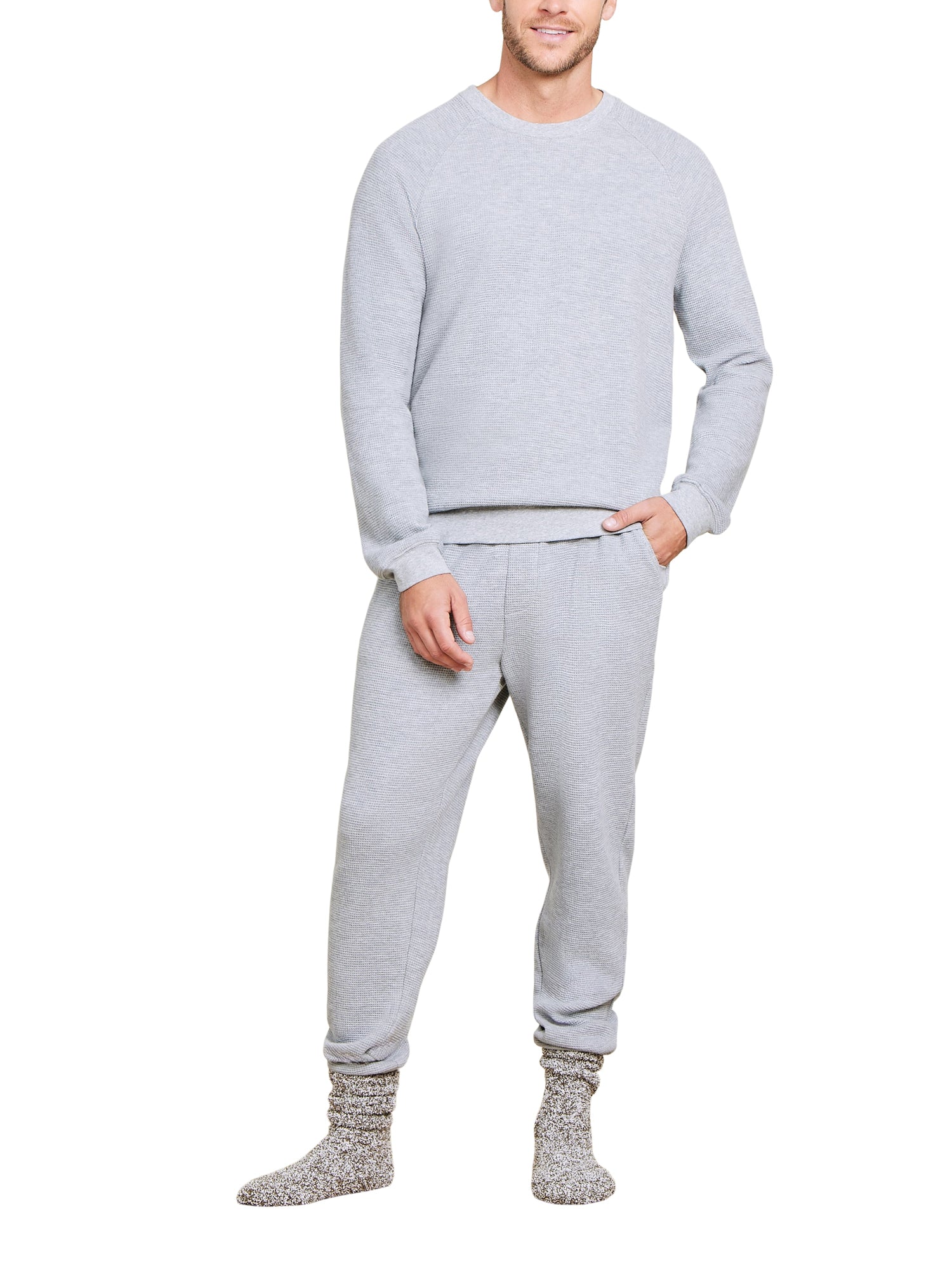 Mens | Malibu Collection Waffle Knit Raglan Pullover | Heather Gray