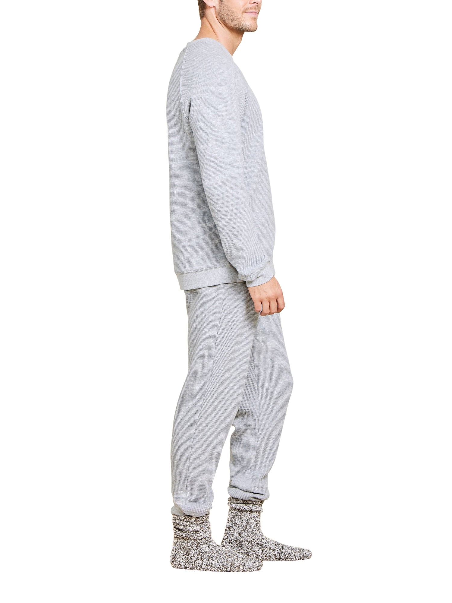 Mens | Malibu Collection Waffle Knit Raglan Pullover | Heather Gray