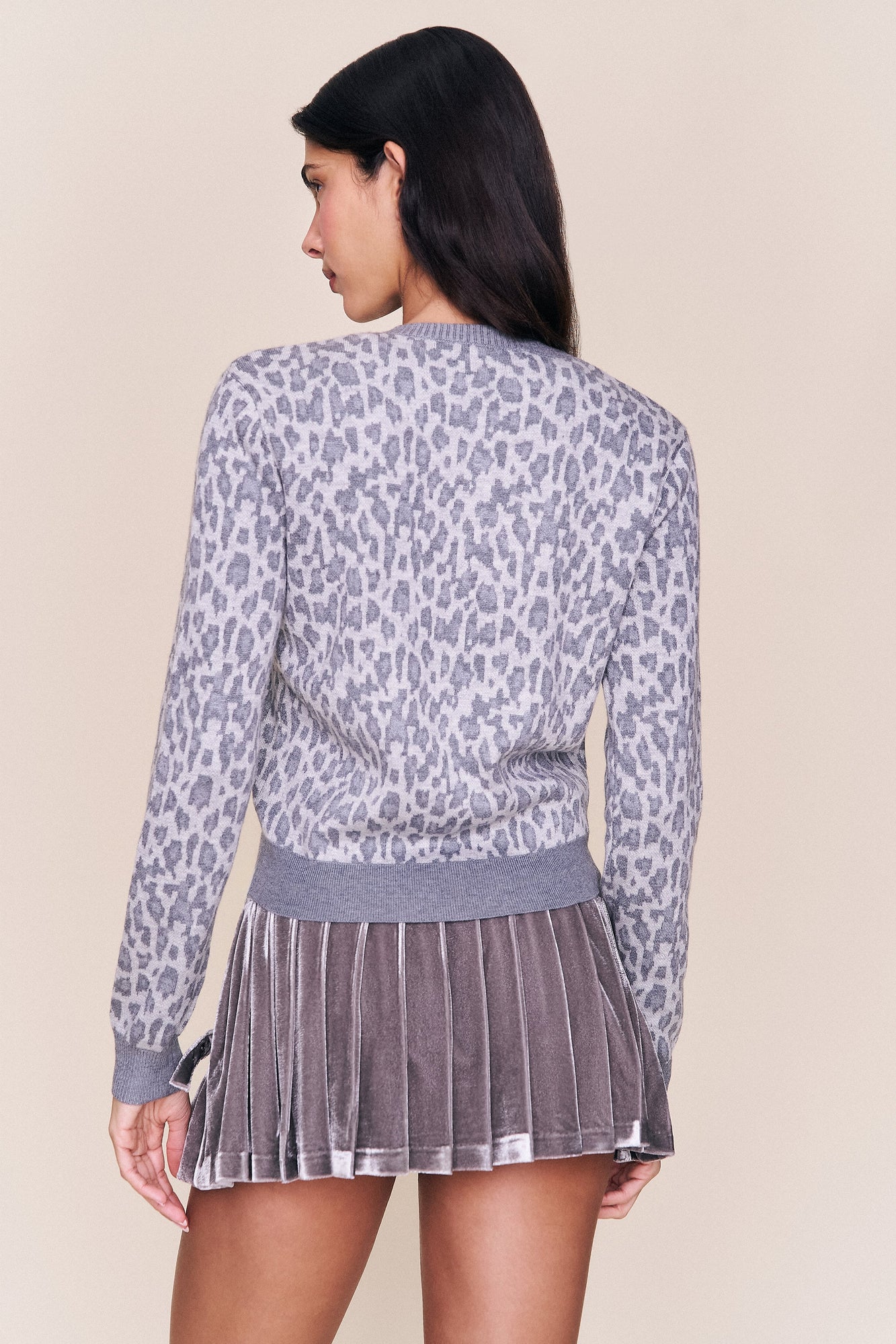 Womens | June Relaxed Wool Cardigan | Grey Leopard