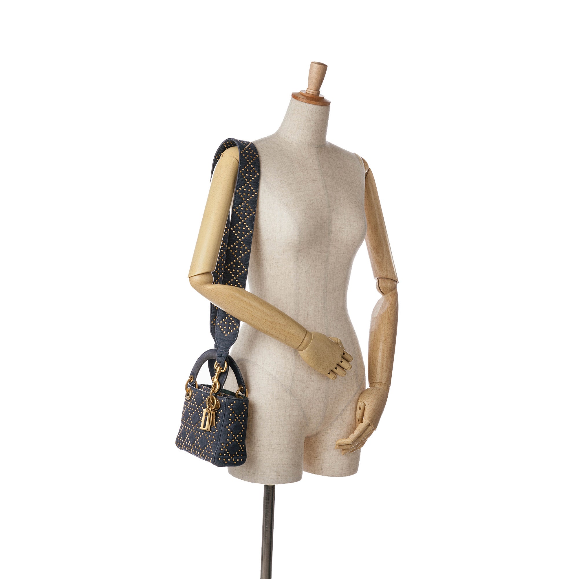 Dior | Pre-Owned Mini Denim Cannage Studded Supple Lady | Blue/Navy