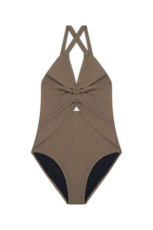 Olivia Ruched One Piece Cut Out Suit | Khaki