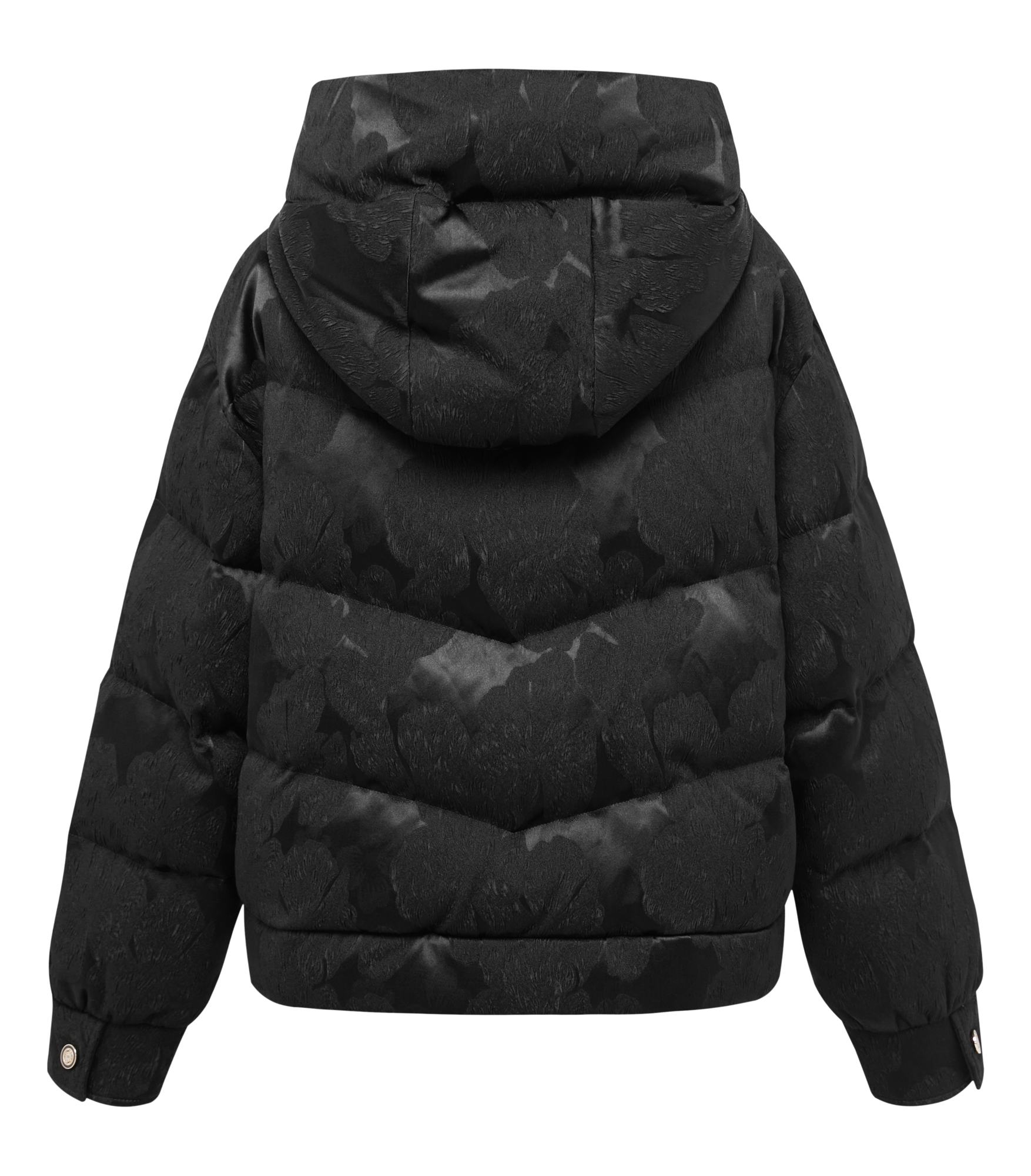 Goose Down Mulberry Silk Jacquard Warm Jacket | Black