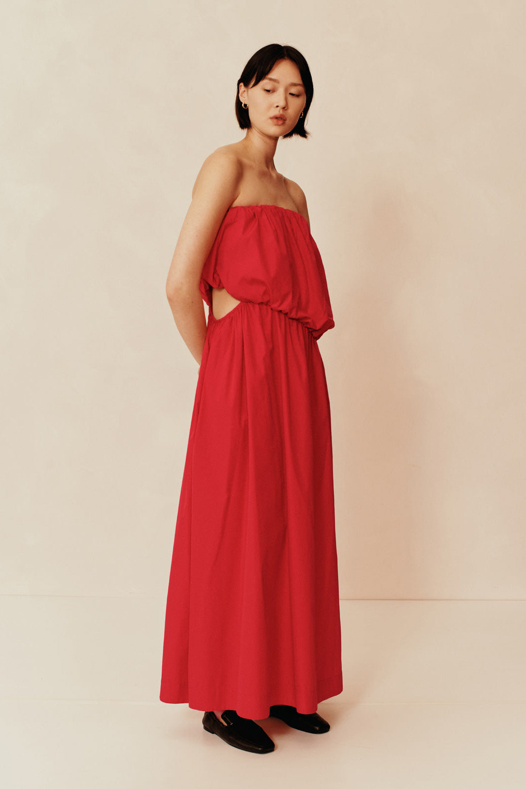 Strapless Cotton Dress with Cut Out | Ruby