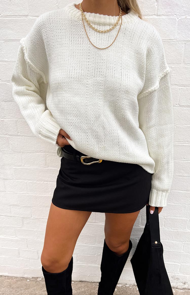 Edwina Raw Edge Knit Sweater | Cream