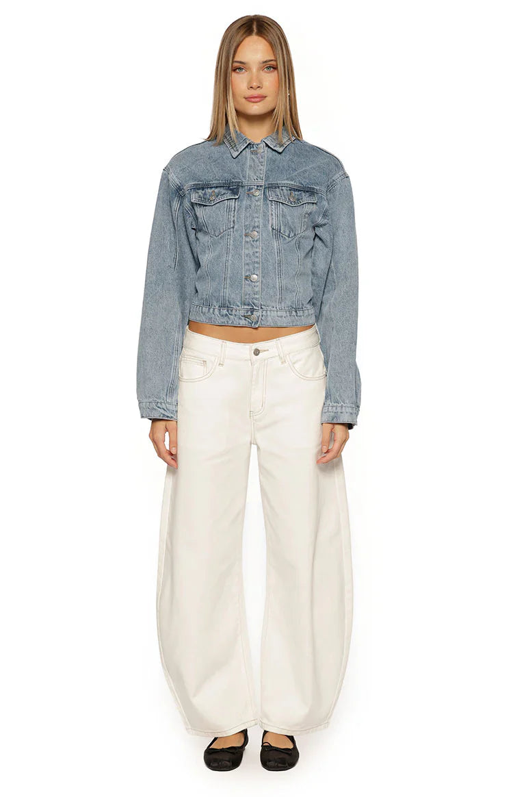 Elana Cinched Waist Denim Jacket | Mid Wash