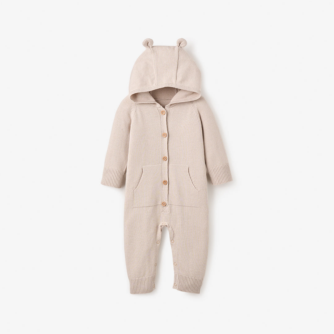 Unisex | Hooded Knit Jumpsuit | Taupe
