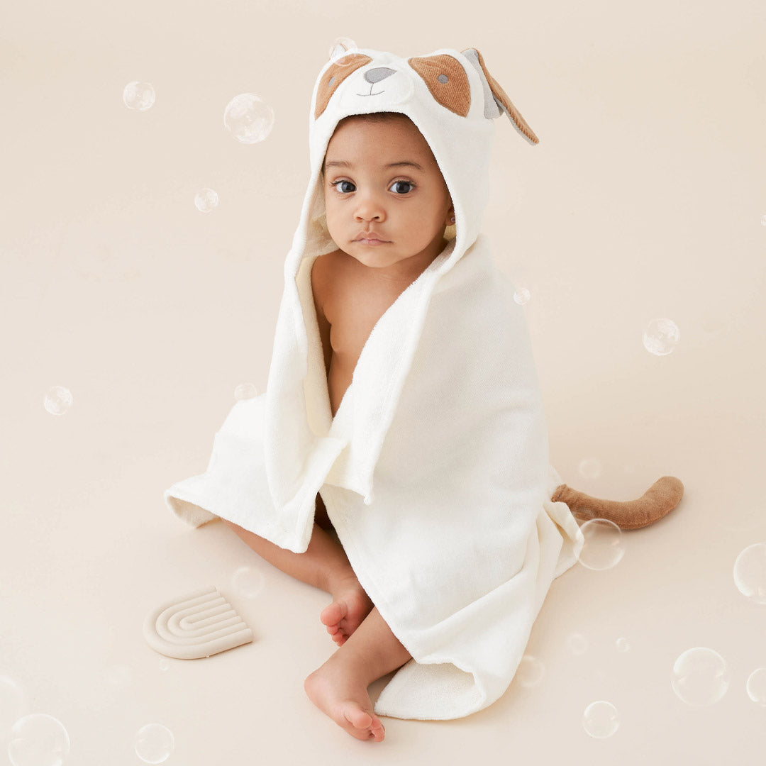 Unisex | Tan Puppy Hooded Baby Bath Wrap | Brown