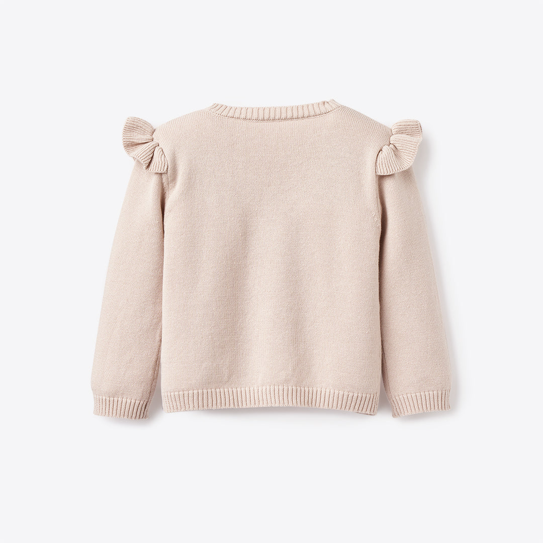 Girls | Taupe Flutter Sleeve Hand-Embroidered Baby Cardigan | Taupe