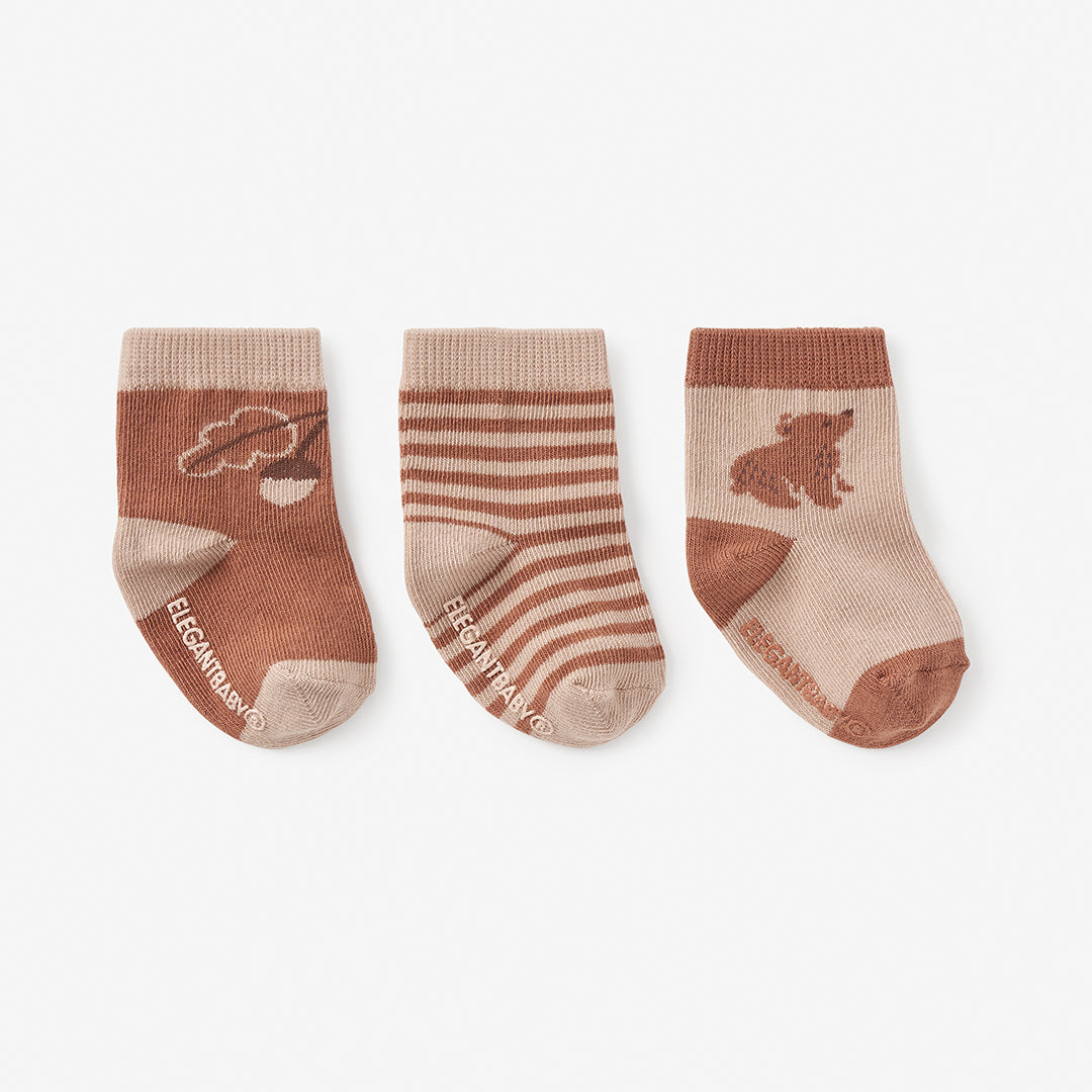 Boys | Bear Non Slip Baby Sock Set 3pk | Rust
