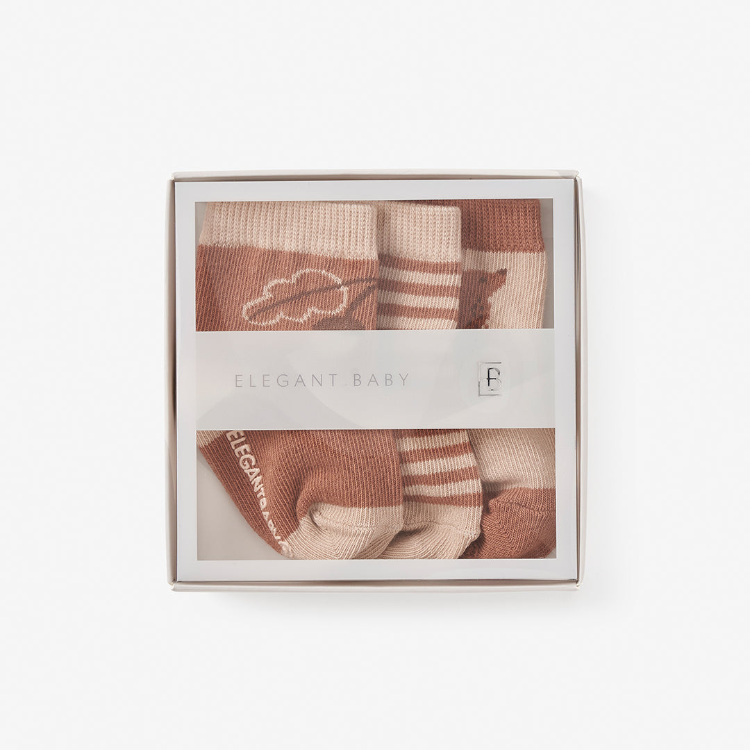 Boys | Bear Non Slip Baby Sock Set 3pk | Rust