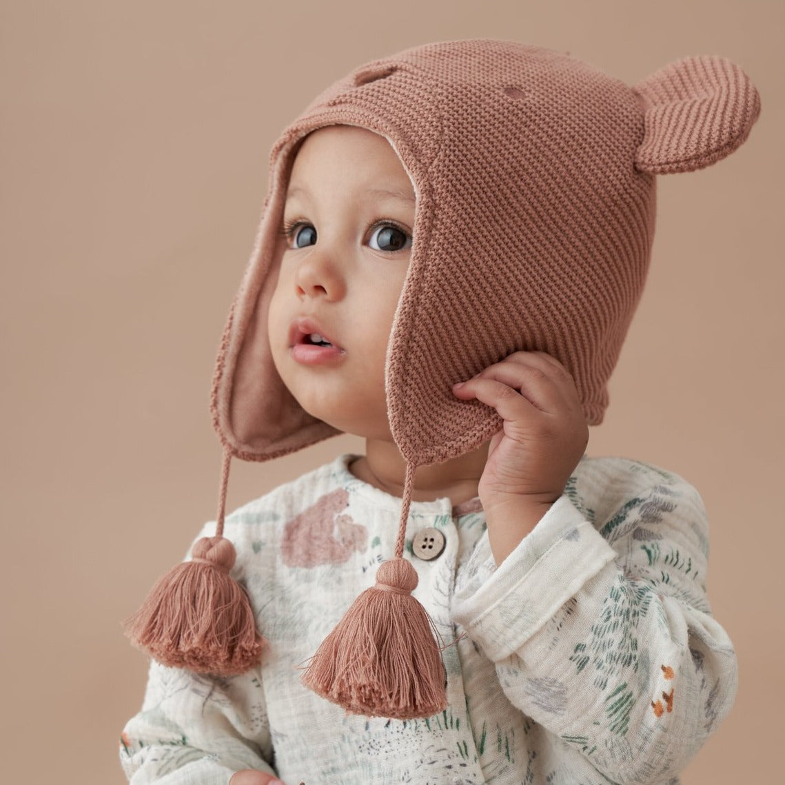 Boys | Bear Aviator Knit Baby Hat | Rust