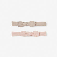 Girls | Organic Muslin Bow Headband Set Taupe/Blush 2PC | Taupe