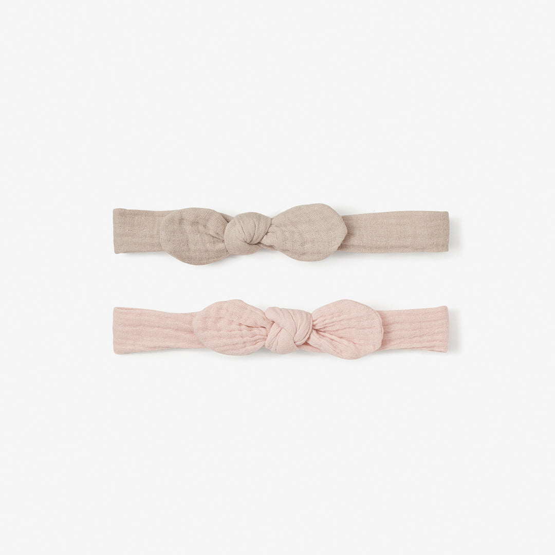 Girls | Organic Muslin Bow Headband Set Taupe/Blush 2PC | Taupe