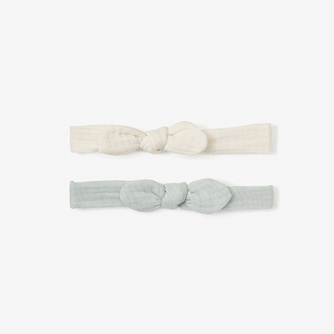 Girls | Organic Muslin Bow Headband Set Aqua/White 2PC | Aqua