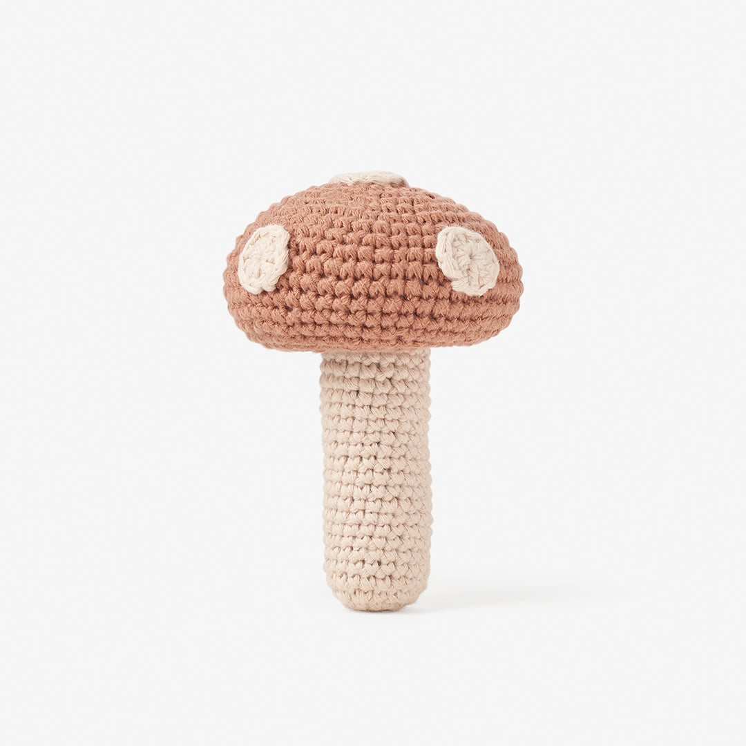 Unisex | Mushroom Knit Baby Rattle | Rust