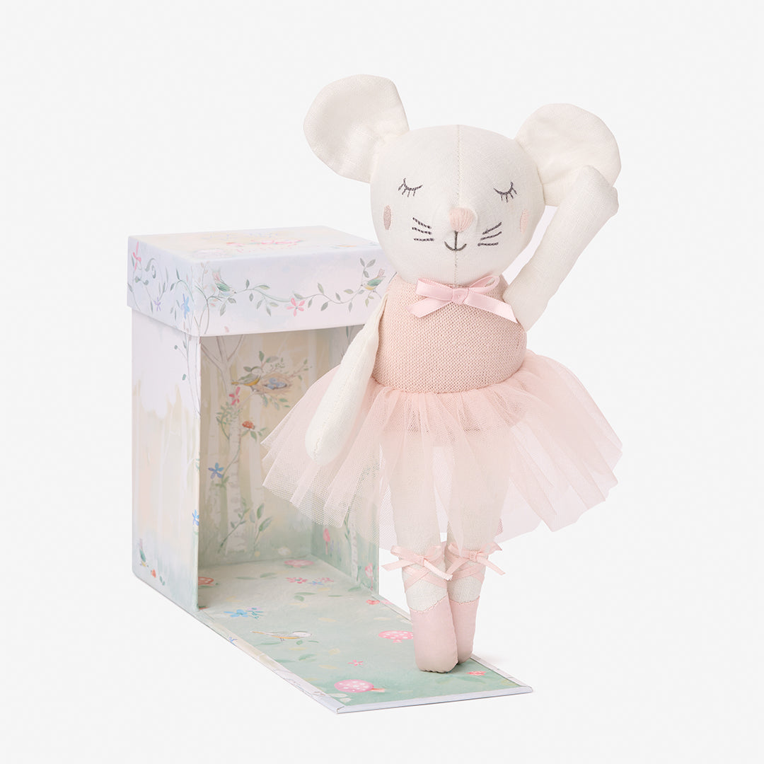 Unisex | 10" Mia the Mouse Ballerina Linen Toy Boxed | Pink