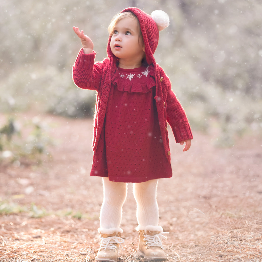 Girls | Hand Embroidered Snowflake Dress & Bloomer Set | Red