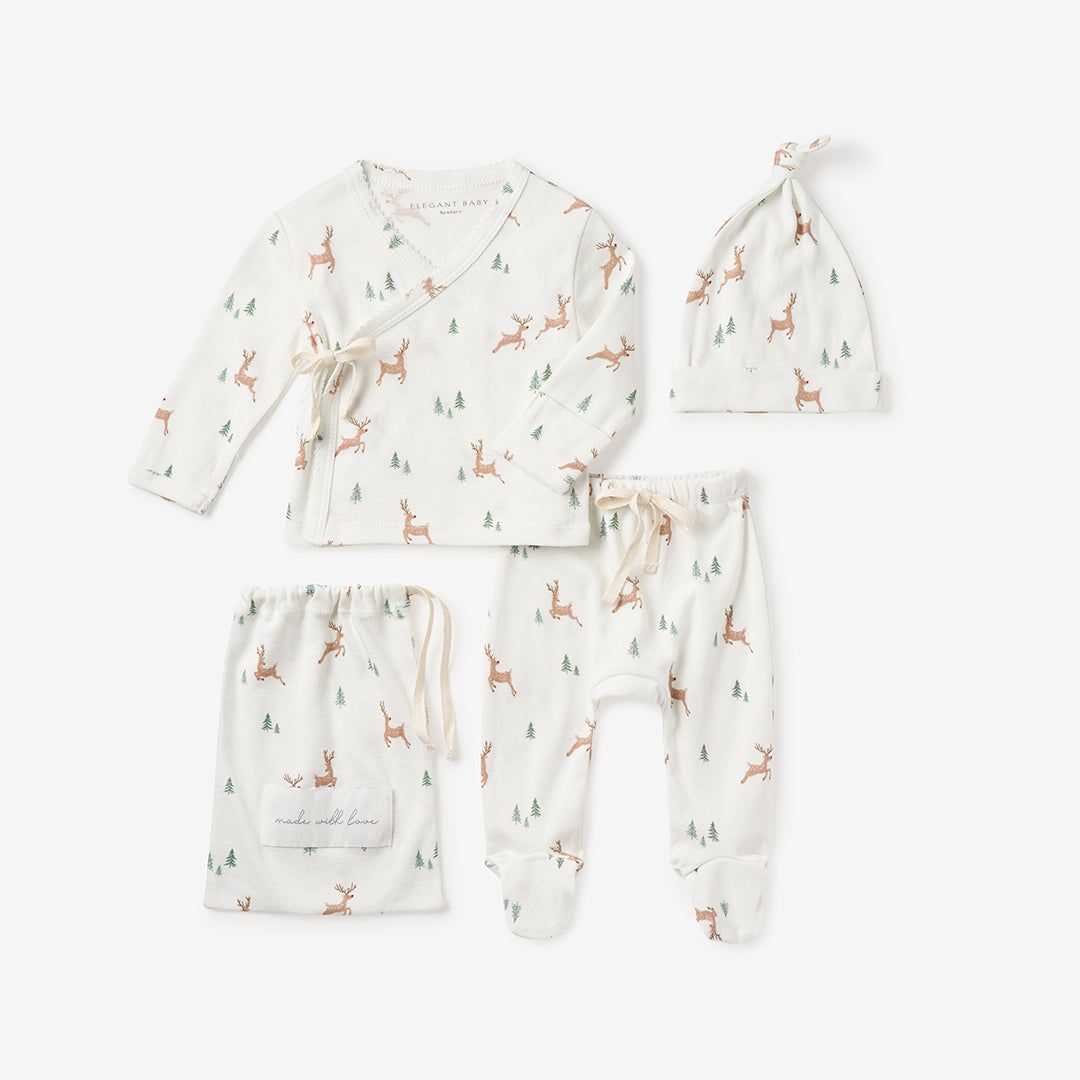 Boys | Reindeer Cotton Set, 4 piece | White