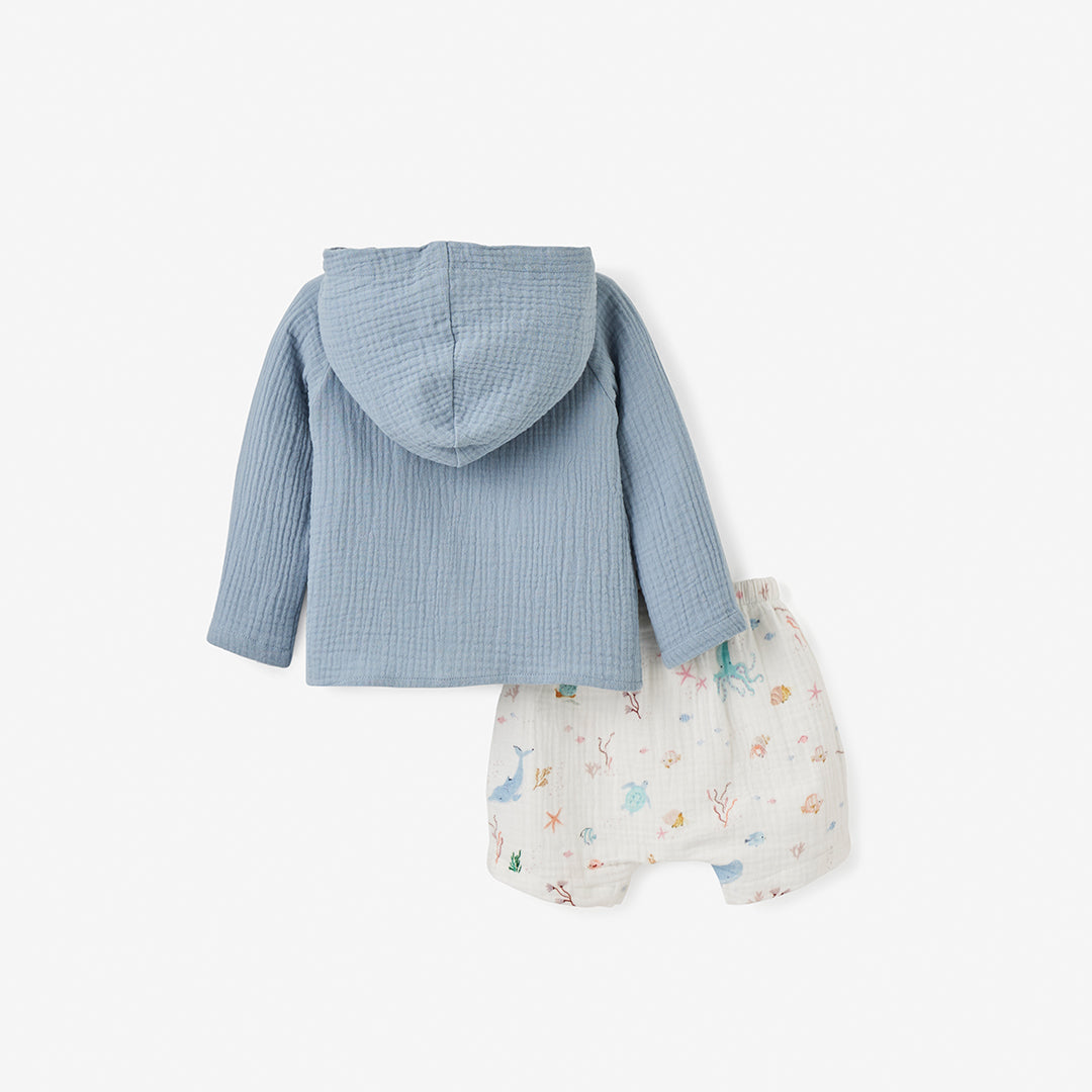 Boys | Ocean Adventure Organic Muslin Short & Hoodie Set | Blue