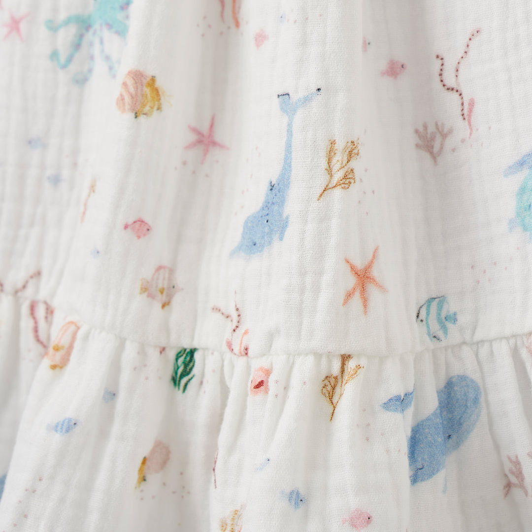 Girls | Ocean Adventure Organic Muslin Tie Top Set | White
