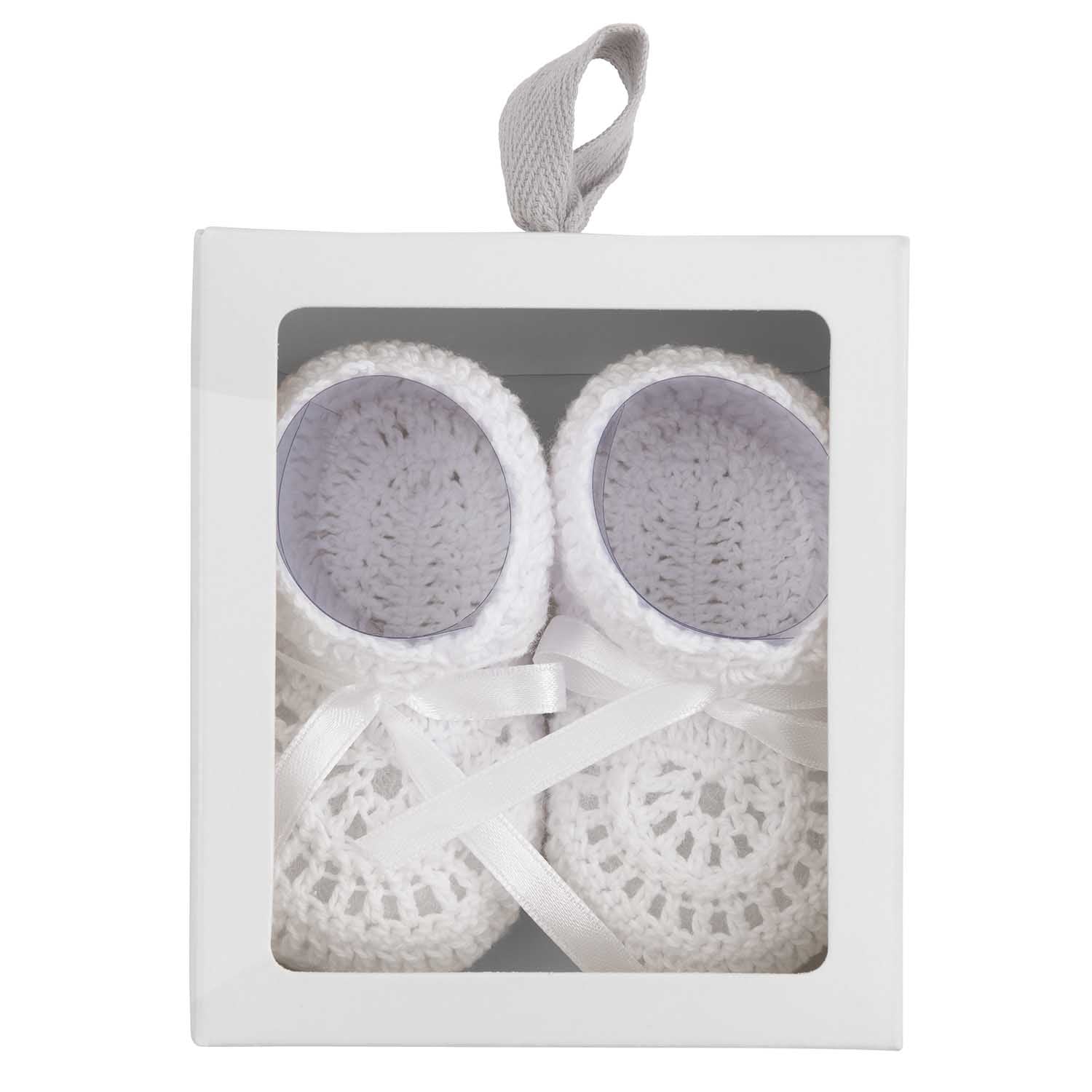 Unisex | Christening Hand Crocheted Baby Booties | White