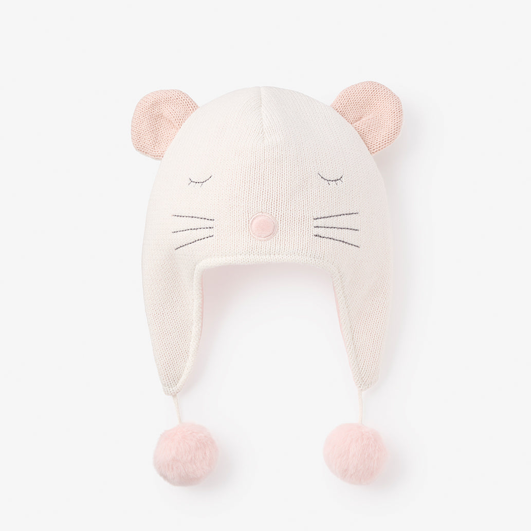 Girls | Whisper White Mouse Aviator Knit Baby Hat | White