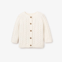 Unisex | Whisper White Horseshoe Cable Knit Baby Cardigan | White