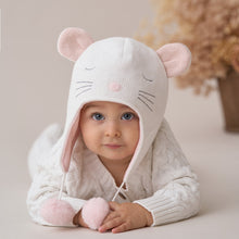 Girls | Whisper White Mouse Aviator Knit Baby Hat | White