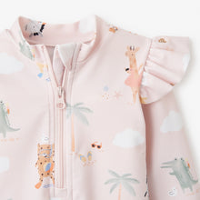 Girls | Pale Pink Flutter Sleeve Seaside Safari Baby Rash Guard | Pink