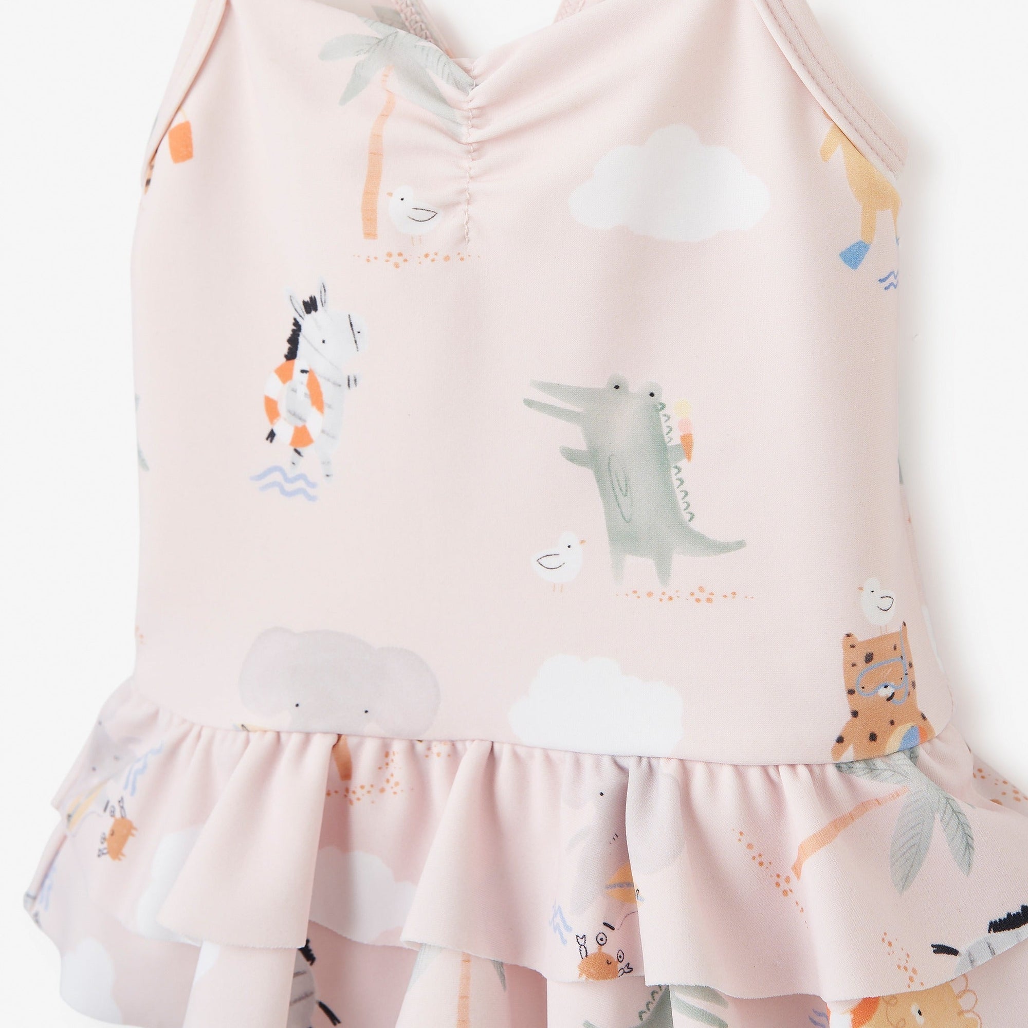 Girls | Pale Pink Seaside Safari Baby Ruffle Swimsuit | Pink