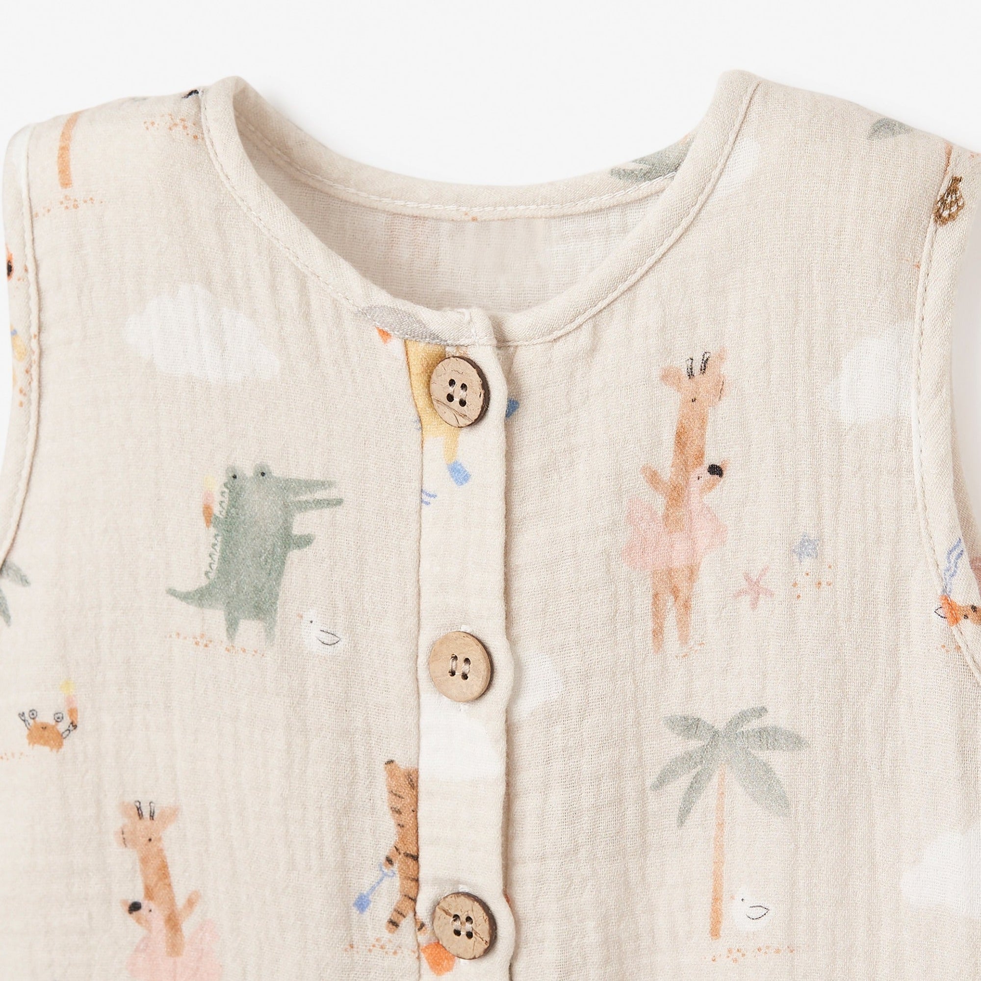 Boys | Seaside Safari Organic Muslin Shortall | Wheat