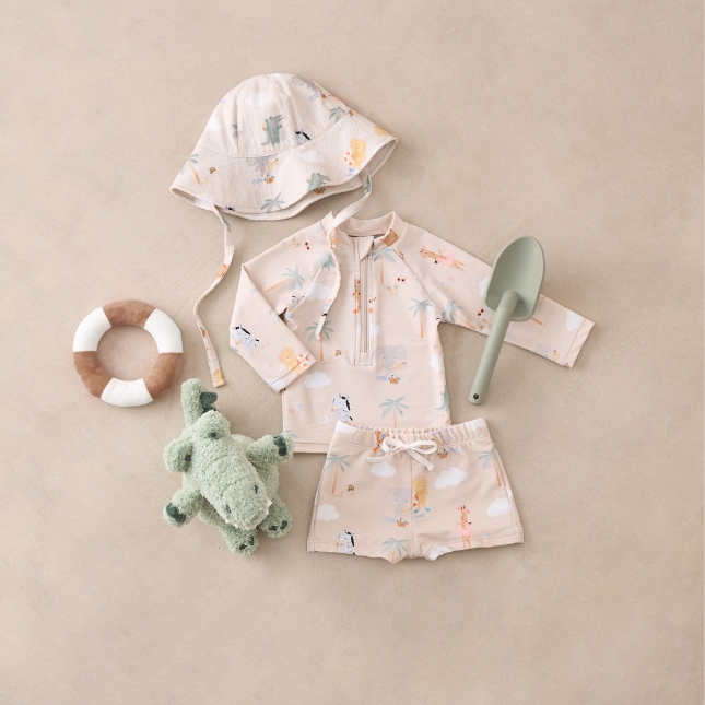 Boys | Seaside Safari Baby Rash Guard | Wheat