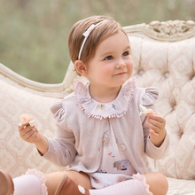 Girls | Taupe Flutter Sleeve Hand-Embroidered Baby Cardigan | Taupe