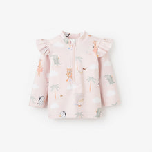 Girls | Pale Pink Flutter Sleeve Seaside Safari Baby Rash Guard | Pink