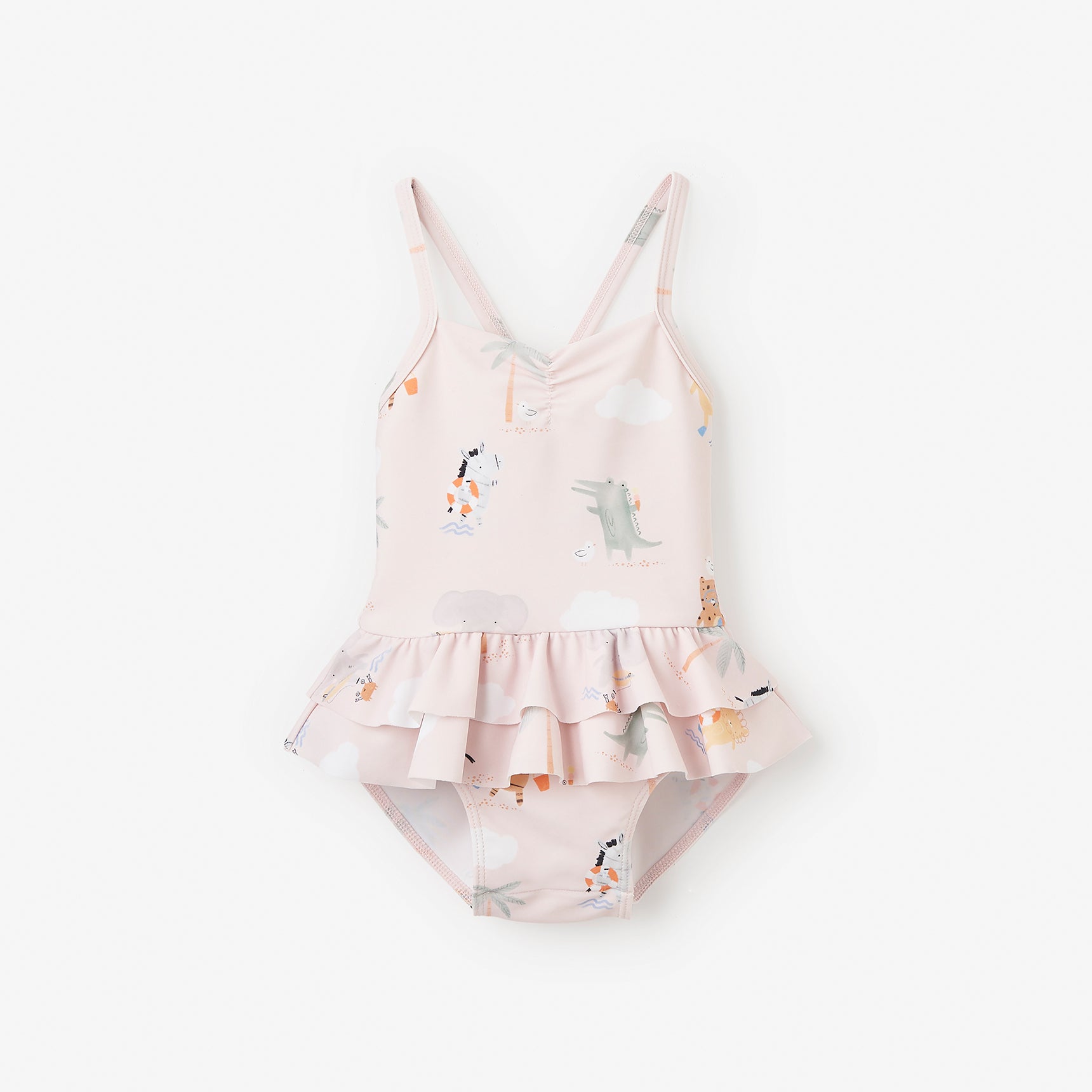 Girls | Pale Pink Seaside Safari Baby Ruffle Swimsuit | Pink