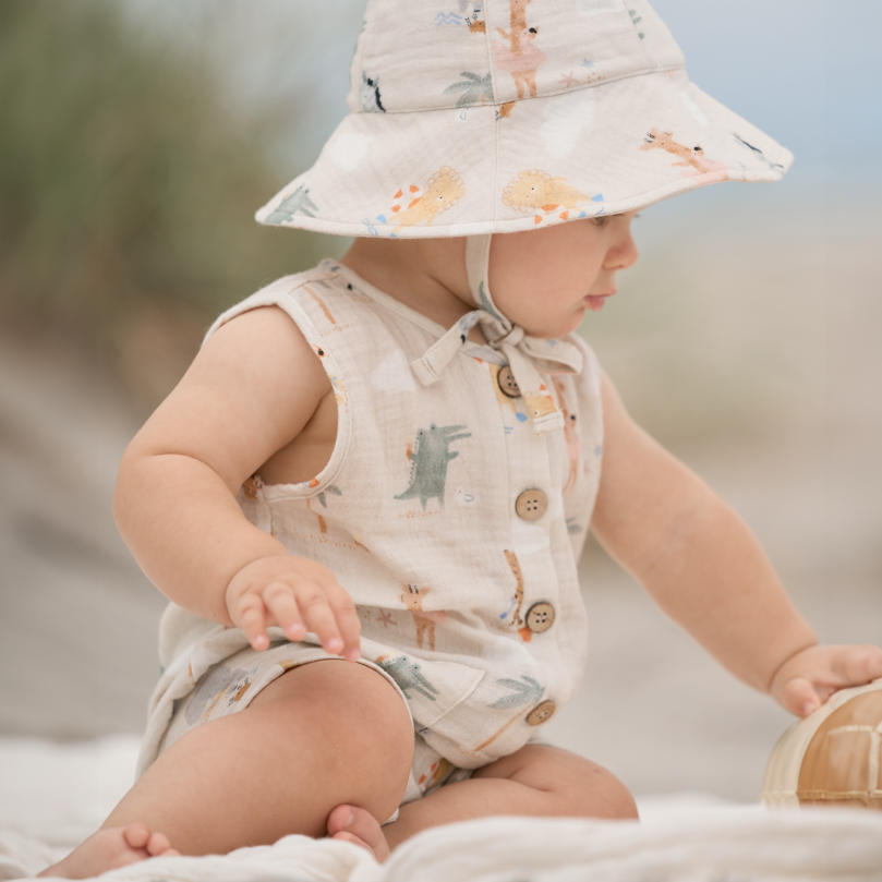 Boys | Seaside Safari Organic Muslin Shortall | Wheat
