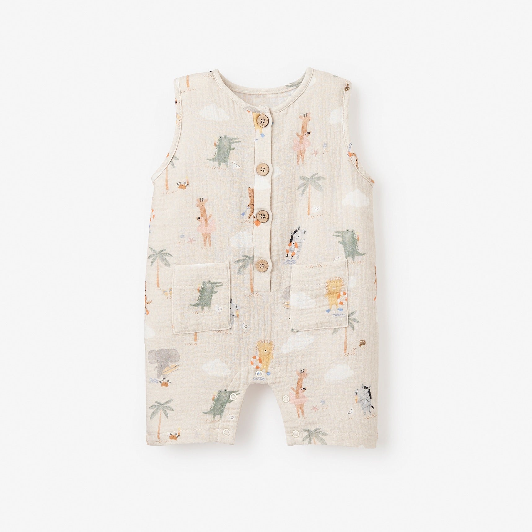 Boys | Seaside Safari Organic Muslin Shortall | Wheat